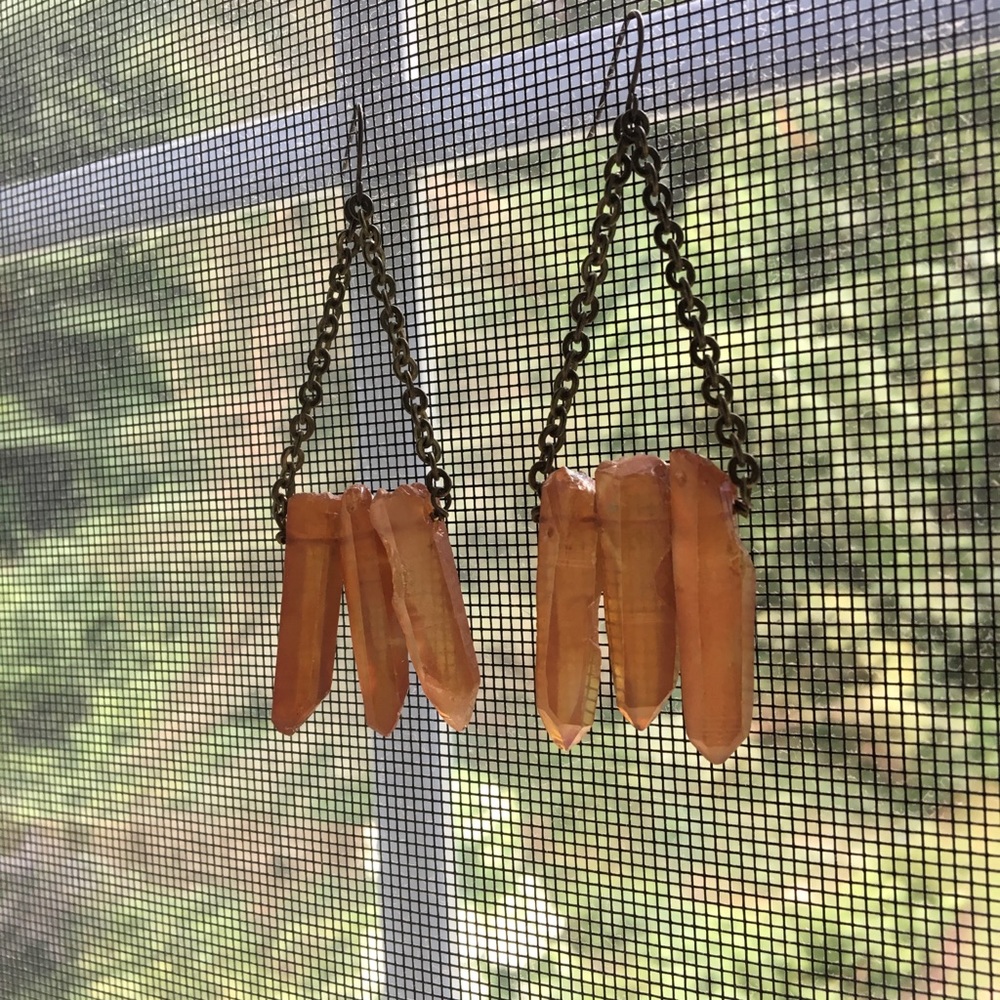Handmade orange crystal dangle earrings
